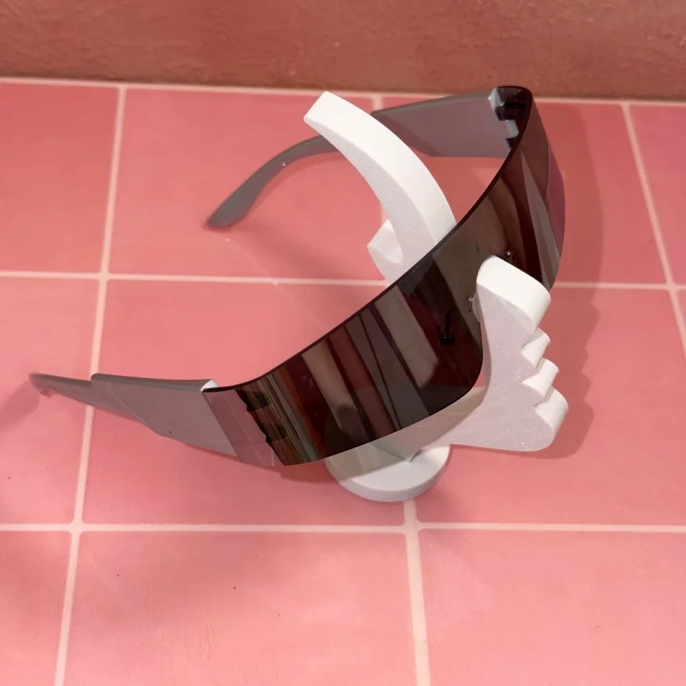 Futuristic Silver Shield Sunglasses Rimless Mirror Wrap Around Cyber Y2K Shades